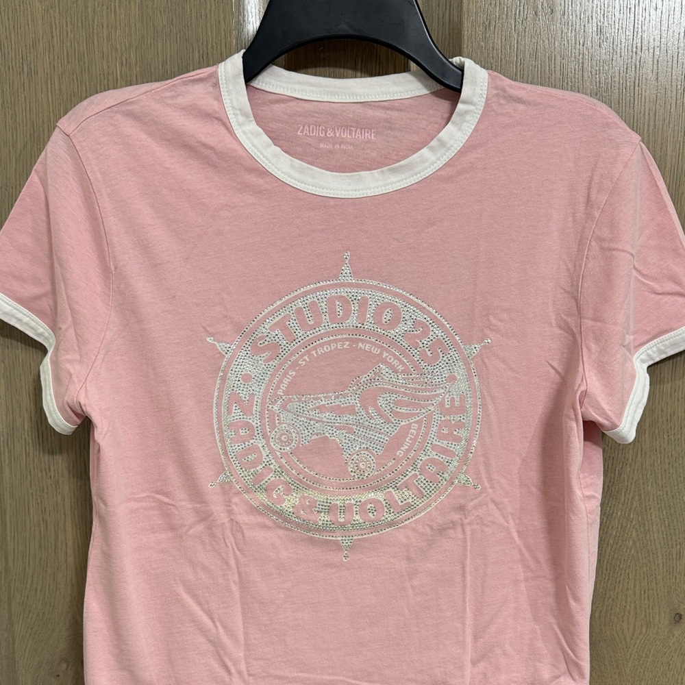 Zadig & Voltaire Rhinestone Pink Tee Size XS